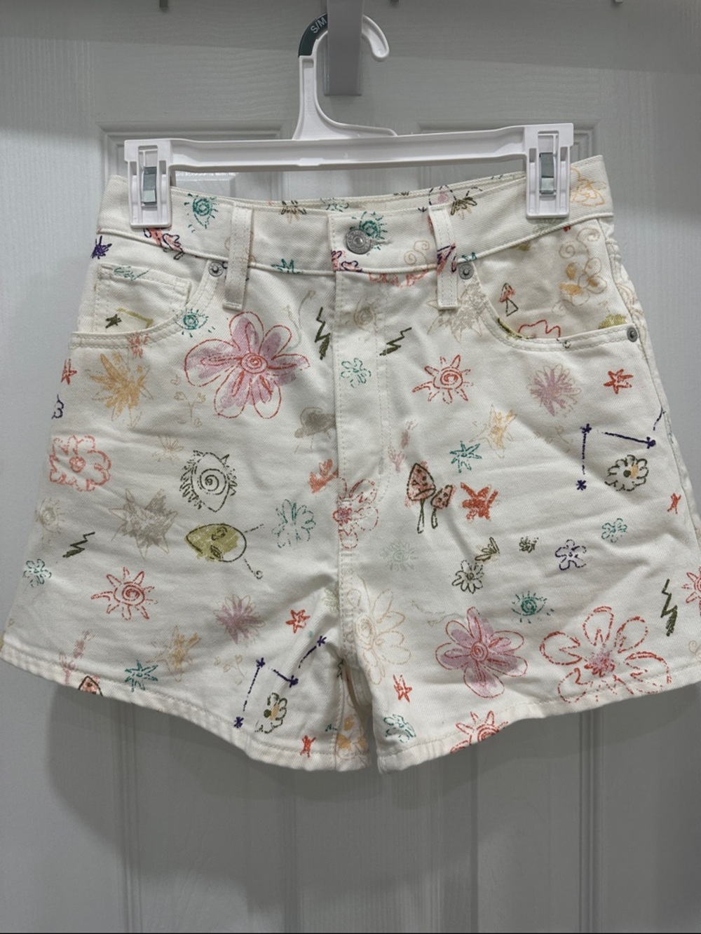 Levi's White Floral Doodle Jean Shorts
